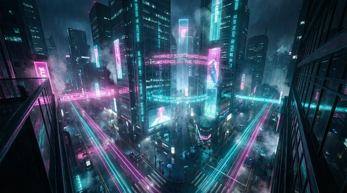 真不卡影院 电视剧 竖屏短剧平台首页背景 - 赛博朋克都市夜景